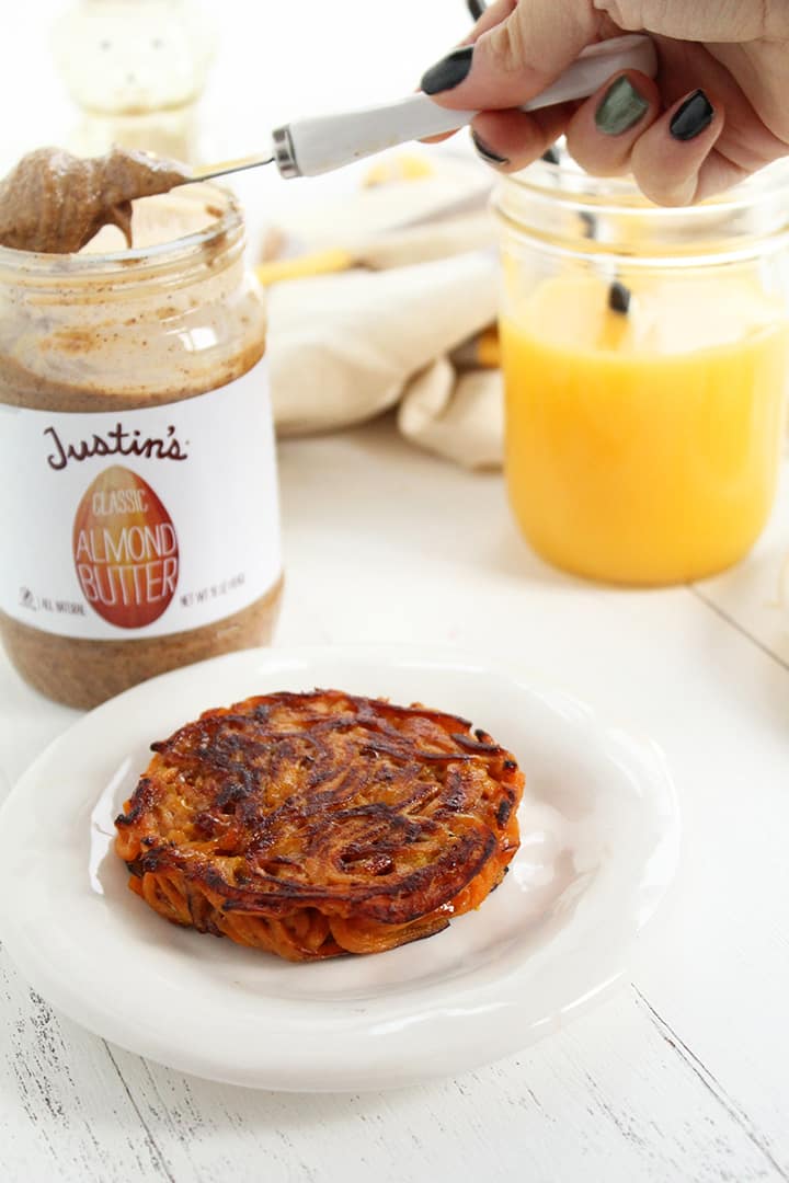 Inspiralized Breakfast Bun with Justin's Almond Butter, Banana & Honey