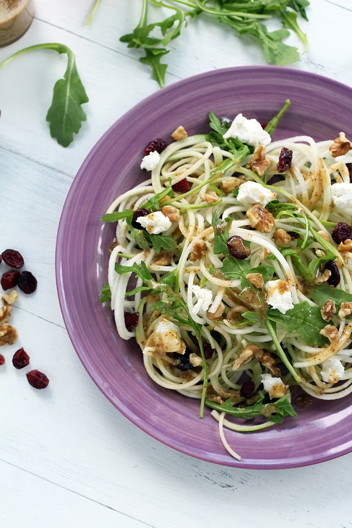 How to Spiralize a Kohlrabi and Kohlrabi Noodle Salad with Walnuts, Goat Cheese and a Honey-Dijon Dressing