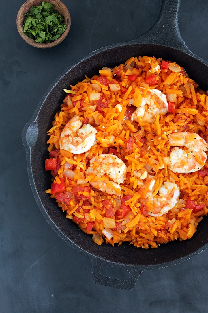 Spicy Shrimp and Butternut Squash "Rice" with Tomatoes