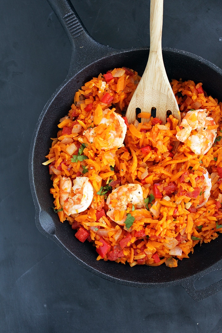 Spicy Shrimp and Butternut Squash "Rice" with Tomatoes