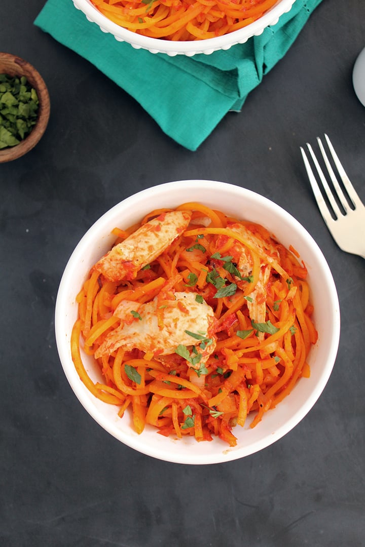 Roasted Red Pepper Butternut Squash Pasta with Chicken 