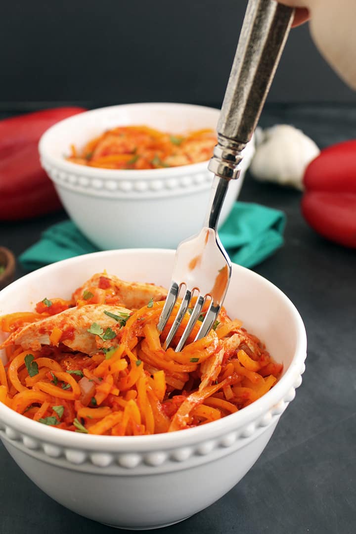 Roasted Red Pepper Butternut Squash Pasta with Chicken