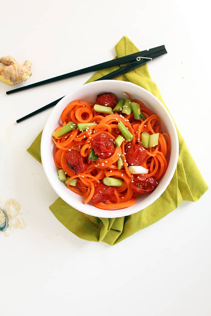 Miso Roasted Tomatoes and Carrot Noodles
