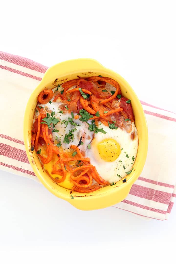Baked Spanish Eggs and Sweet Potato Noodle Bowls