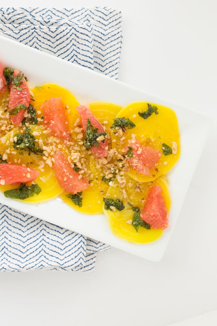Golden Beet and Grapefruit Mint Salad with Crushed Walnuts